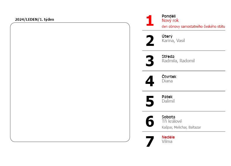 STOLNÍ kalendář týdenní